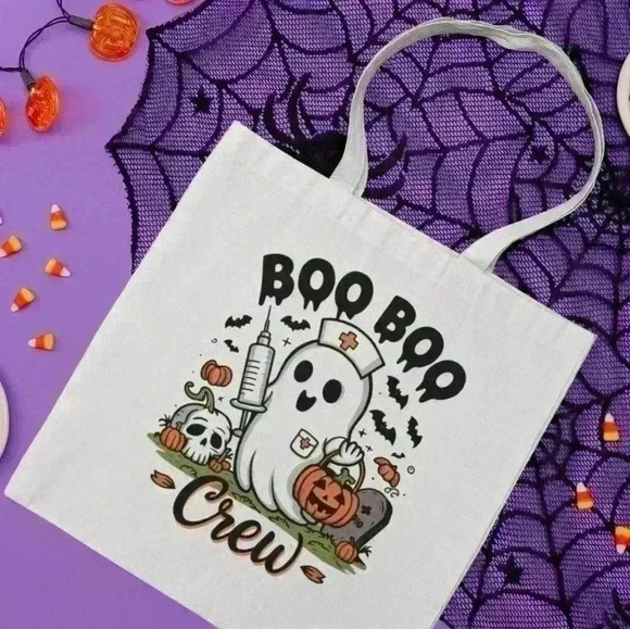 Boo Boo Crew Halloween Canvas Tote Bag - Spooky Nurse and Doctor Theme - Picture 2 of 3